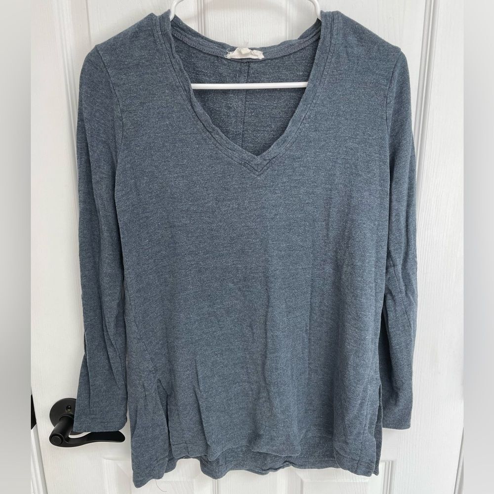 LOFT Factory Long Sleeve Lounge V Neck TShirt Marled Blue Women’s Size XS
